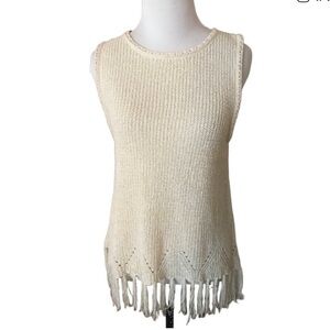 Pepin cream, sleeveless fringe top size large.